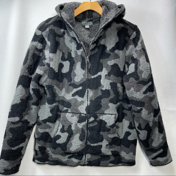 Barefoot Dreams Cozy Chic* Men's Grey Carbon Multi Camo Zip Up Hoodie New Medium - Picture 7 of 8